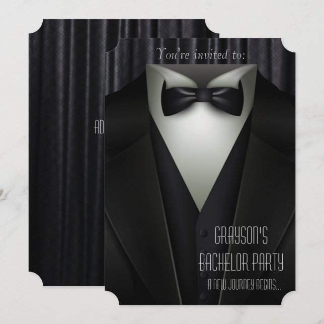Convites Festa de Solteirão de Smoking Formal Elegante (Frente/Verso)