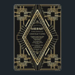 Convites Festa de Solteirão Glam Gold Black Great Gatsby<br><div class="desc">Design de cartão elegante e vintage com um estilo art déco sofisticado dourado falso,  ornamentos reais de flor-de-lis. Use a ferramenta Personalizar para adicionar suas informações. Para itens correspondentes,  visite minha Coleção Great Gatsby Romântica em Dourado e Preto.</div>