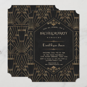Convites Festa de Solteirão Royal Gold Black Great Gatsby a