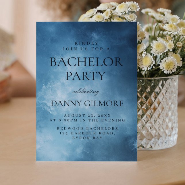 Convites Festa de solteiro azul-escuro simples e elegante (Criador carregado)