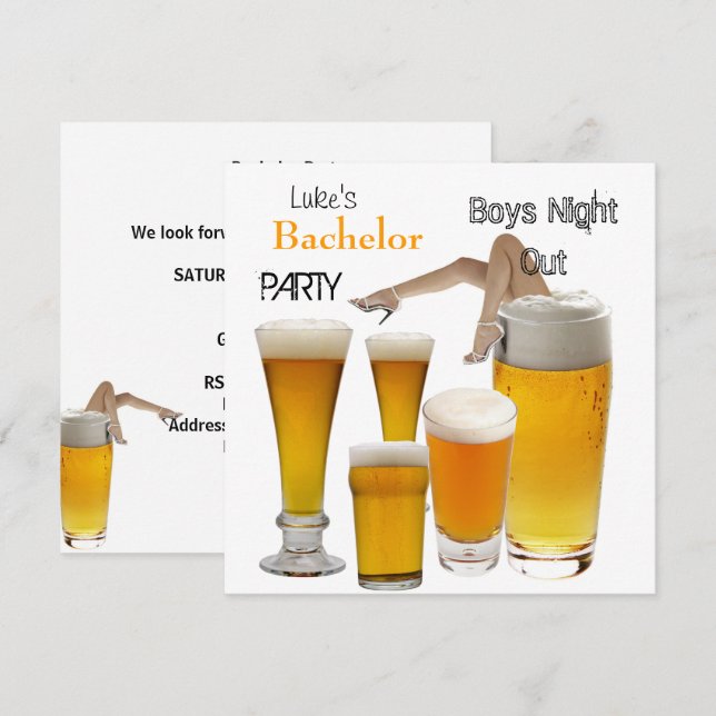 Convites Festa de Solteiro Cerveja Perna Noite dos Homens (Frente/Verso)