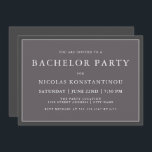 Convites Festa de Solteiro Simples e Sofisticada em Cinza E<br><div class="desc">Este convite de festa de solteiro tem um estilo clássico simples com seu inserto cinza carvão sobre um fundo cinza mais escuro emoldurando seu texto personalizado. A paleta de cores neutras escuras tem apelo masculino. Personalize com os detalhes da sua festa de solteiro.</div>