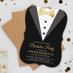 Convites Festa de Solteiro Smoking com Folha de Ouro<br><div class="desc">Celebre com estilo com esses convites de despedida de solteiro da moda. O design é fácil de personalizar com sua própria redação e sua família e amigos ficarão emocionados quando receberem esses convites de festa fabulosos.</div>