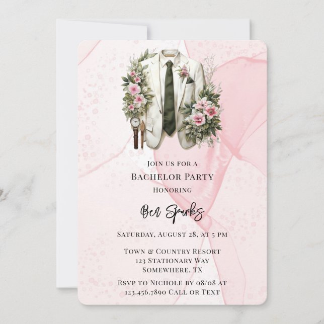 Convites Festa de solteiros de roupa de álcool rosa (Frente)