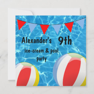 Convites Festa de Sorvete & Piscina de 9 anos para Menino