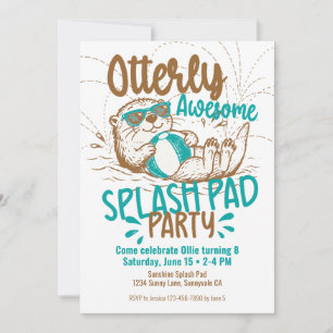 Convites Festa de Splash Pad para crianças Otter Verão Pisc