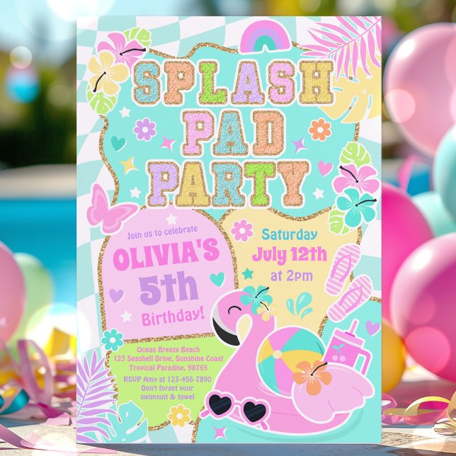 Convites Festa de Splash Pad Préppy Cute Menina Piscina Ani (Criador carregado)
