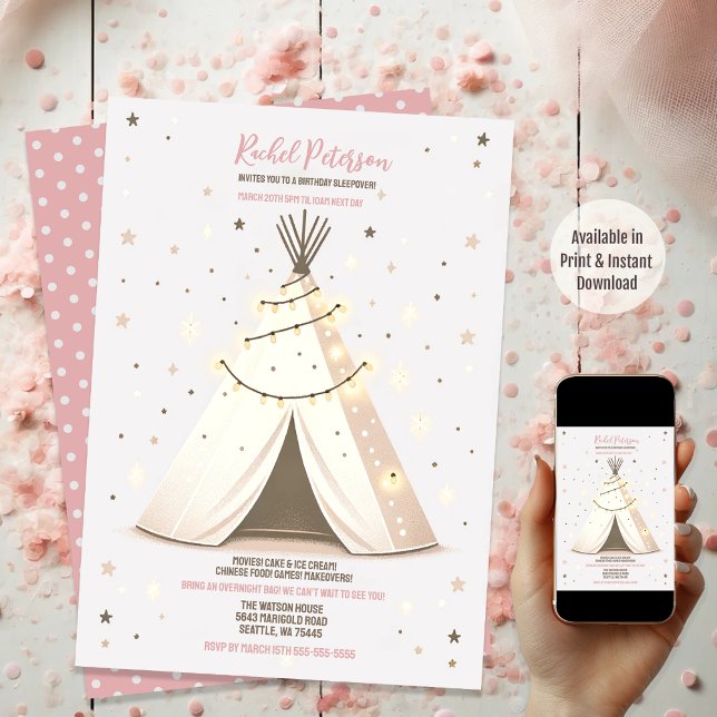 Convites Festa de Starry Night Boho Chic Teepee Sleepover (Available in both Print and Instant Download)