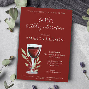 Convites Festa de Surpresa de 60º Aniversário com Vinho Tin