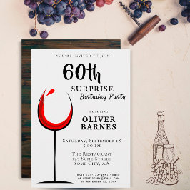 Convites Festa de Surpresa de 60 Anos com Vinho Tinto Moder