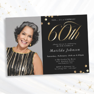 Convites Festa de Surpresa de 60 Anos Preto e Dourado Foto