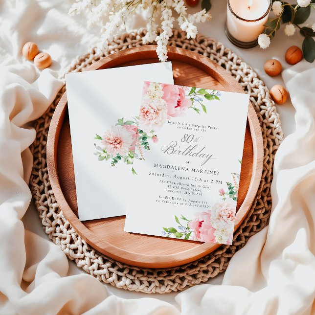 Convites Festa de Surpresa de 80 Floral Rosa Feminina (Criador carregado)