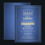 Convites Festa de Surpresa de Aniversário! Azul escovado e<br><div class="desc">Você pode guardar um segredo? Convide familiares e amigos para uma elegante e excitante celebração de aniversário surpresa com convites de festas azuis e dourados personalizados. Toda a redação desta modelo é simples de personalizar, incluindo a mensagem que diz "Shhh! É uma SURPRESA." A design apresenta uma fronteira moderna com...</div>