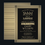 Convites Festa de Surpresa de Aniversário! Preto Elegante e<br><div class="desc">Você pode guardar um segredo? Convide a família e os amigos para uma elegante e excitante celebração de aniversário surpresa com convites de festas personalizados de folha de ouro preto e preto. Toda a redação desta modelo é simples de personalizar, incluindo a mensagem que diz "Shhh! É uma SURPRESA." O...</div>