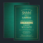 Convites Festa de Surpresa de Aniversário! Verde escovado e<br><div class="desc">Você pode guardar um segredo? Convide familiares e amigos para uma elegante e excitante celebração de aniversário surpresa com convites de festas verdes e dourados personalizados. Toda a redação desta modelo é simples de personalizar, incluindo a mensagem que diz "Shhh! É uma SURPRESA." A design apresenta uma fronteira moderna com...</div>