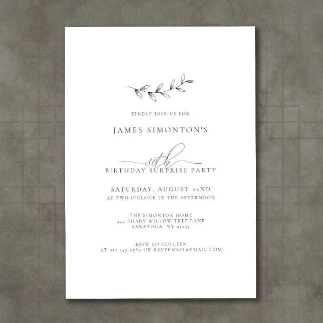 Convites Festa de Surpresa Simples Elegante de 80 de Aniver (Criador carregado)