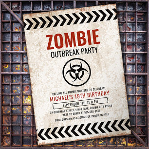 Convites Festa de surto de zumbi com texto grunge