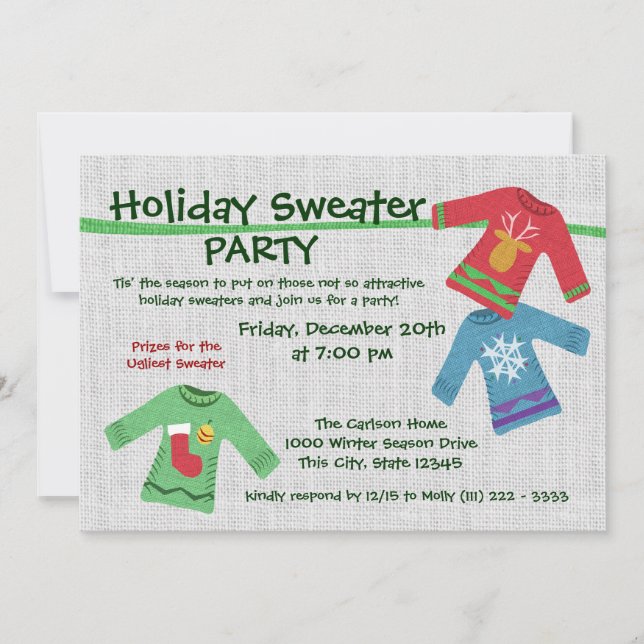 Convites Festa de Sweater Holiday (Frente)