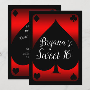 Convites Festa de Sweet 16 do Cassino Red & Black Spade Gla
