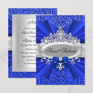Convites Festa de Sweet Sixteen Blue Tiara & Damask
