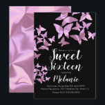 Convites Festa de Sweet Sixteen Borboletas Holográficas Ros<br><div class="desc">Convites de Sweet Sixteen com Borboletas Holográficas Falsas</div>