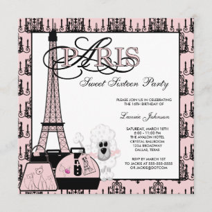Convites Festa de Sweet Sixteen com Lustre Rosa Preto Paris