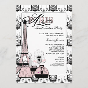 Convites Festa de Sweet Sixteen com Lustre Rosa Preto Paris