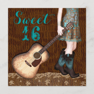 Convites Festa de Sweet Sixteen Cowgirl Azul Marrom e Verde