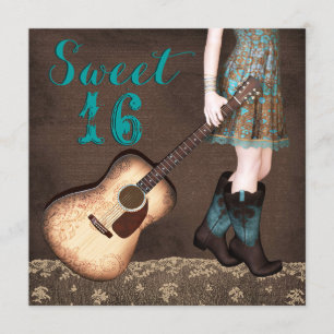 Convites Festa de Sweet Sixteen Cowgirl Azul Marrom e Verde