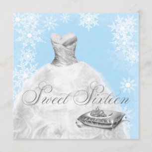 Convites Festa de Sweet Sixteen Floco de Neve Azul de Inver