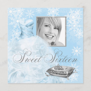 Convites Festa de Sweet Sixteen Foto Floco de Neve Azul de