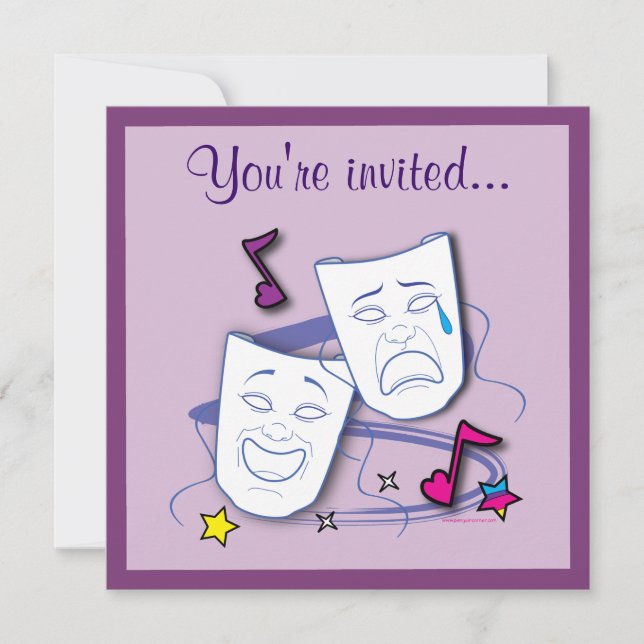 Convites Festa de Teatro de Aniversário com Máscara (Frente)