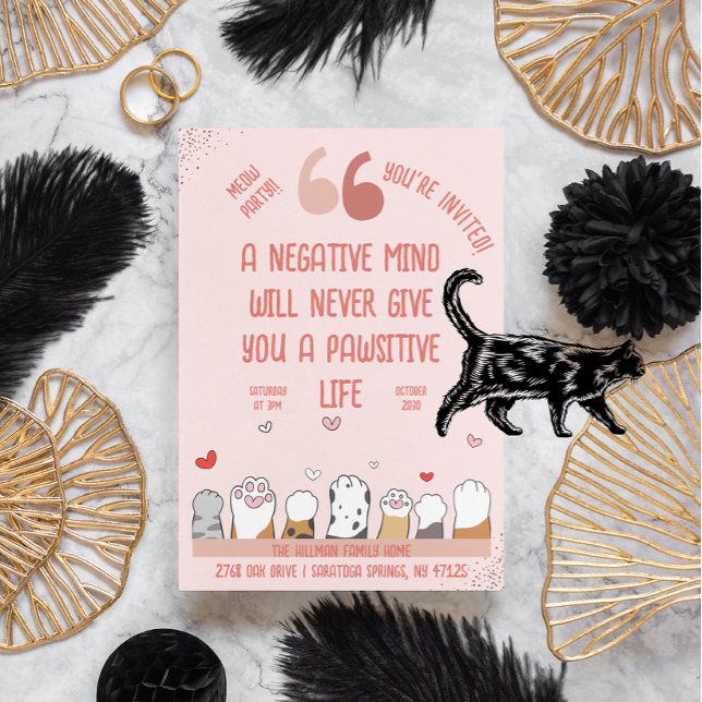 Convites Festa de Tema de Gato Pawsitivo e Positivo (Criador carregado)