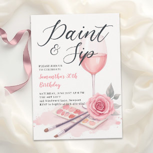 Convites Festa de Tinta e Vinho Blush Rosa 30º Aniversário