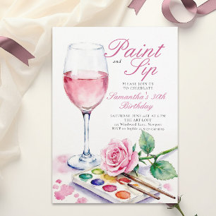 Convites Festa de Tinta e Vinho Rosa Floral 30º Aniversário