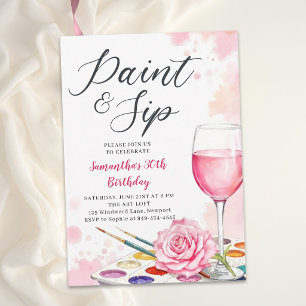 Convites Festa de Tinta e Vinho Watercolor Rosa 30º Anivers
