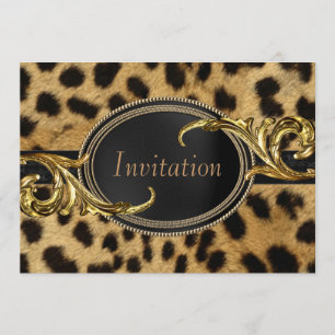 Convites Festa de Todas as Ocasiao Leopardo Ouro Preto