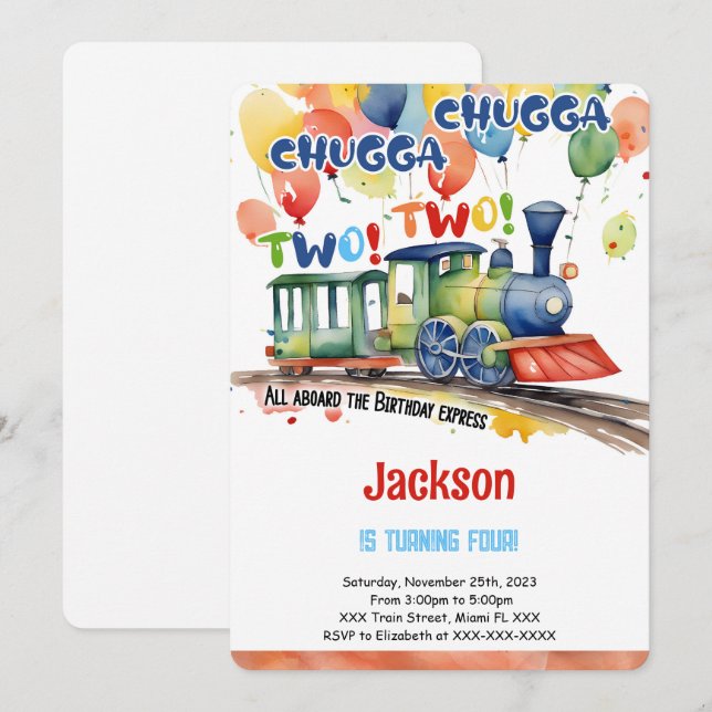 Convites Festa de Trem de 4 Anos de Idade (Frente/Verso)