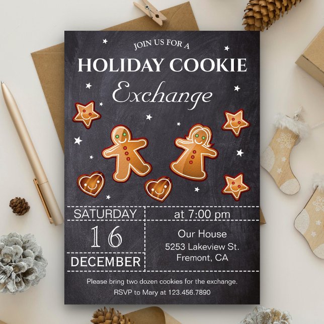 Convites Festa de Troca de Biscoitos de Natal no Quadro Neg (Criador carregado)