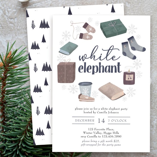 Convites Festa de Troca de Presentes de Coroa de Inverno do (White Elephant Holiday Gift Exchange Party Invitation)