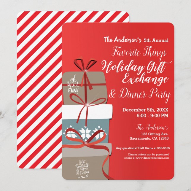 Convites Festa de Troca de Presentes de Natal das Coisas Fa (Frente/Verso)