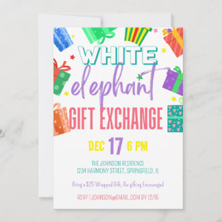 Convites Festa de Troca de Presentes Elefante Branco Colori