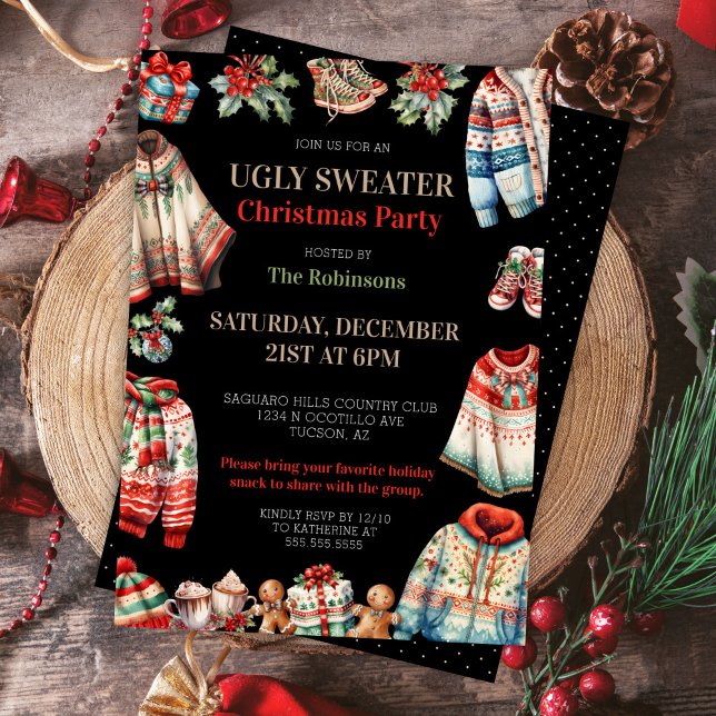 Convites Festa de Troca de Presentes Moderna e Feia de Nata (Modern trendy ugly Christmas sweater gift exchange party invitation for corporate office work party)