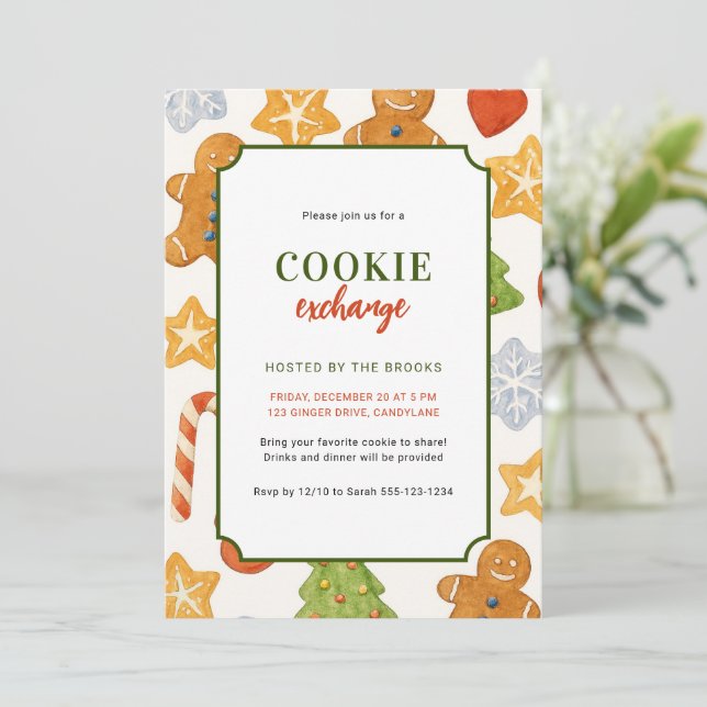Convites Festa de Trocas de Biscoitos de Natal para Criança (Em pé/Frente)