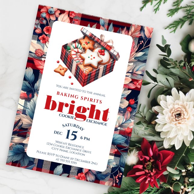 Convites Festa de Trocas de Biscoitos Elegantes (Baking Spirits bright elegant cookie exchange party invitation.)