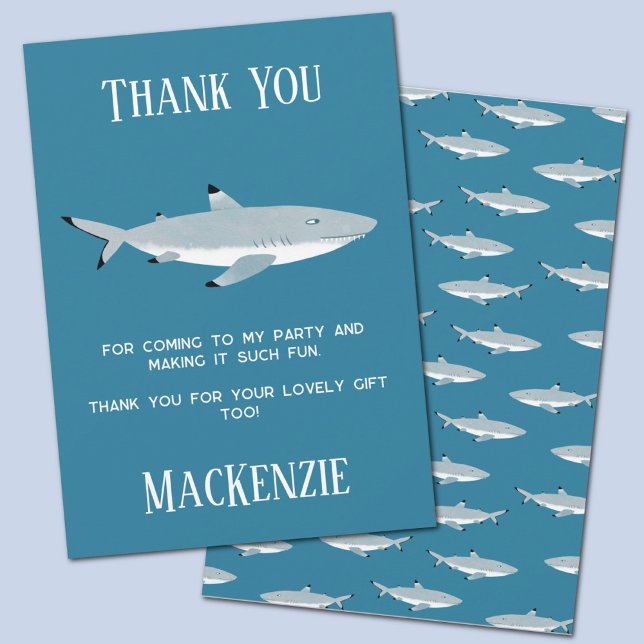 Convites Festa de Tubarão-Submarino Muito Obrigado (Fun underwater shark themed birthday party thank you card)