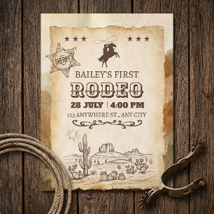 Convites Festa de Um Aniversário de Rodeio Western Vintage 