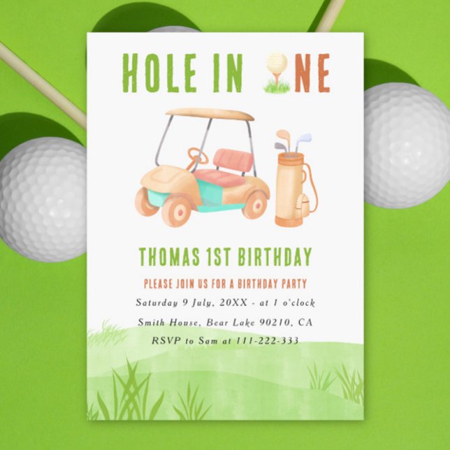 Convites Festa de um ano com Hole In One (Criador carregado)