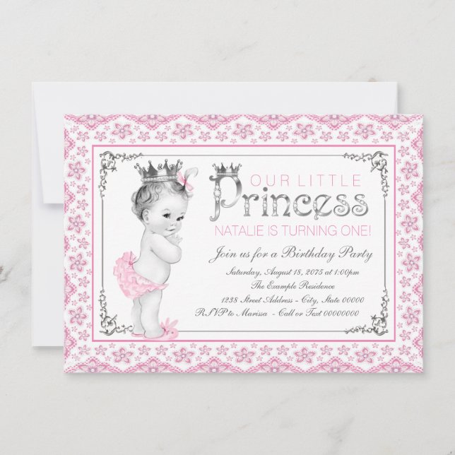 Convites Festa de Um Ano da Pequena Princesa (Frente)