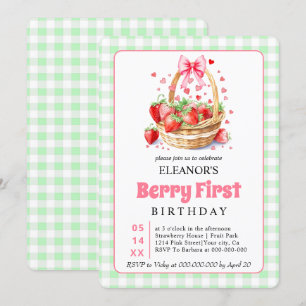 Convites Festa de um ano de Cute Berry morangos para menina